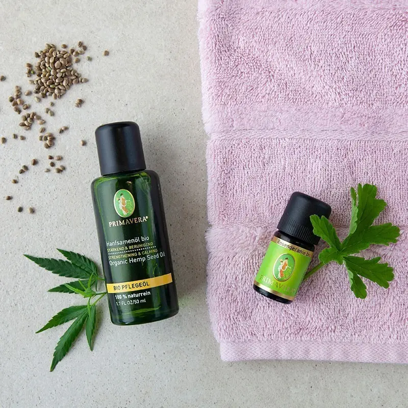 Ingredients and utensils for Soothing Facial Oil
