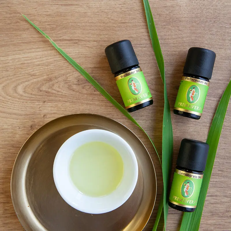 Ingredients and utensils for Spring-Fresh Body & Massage Oil